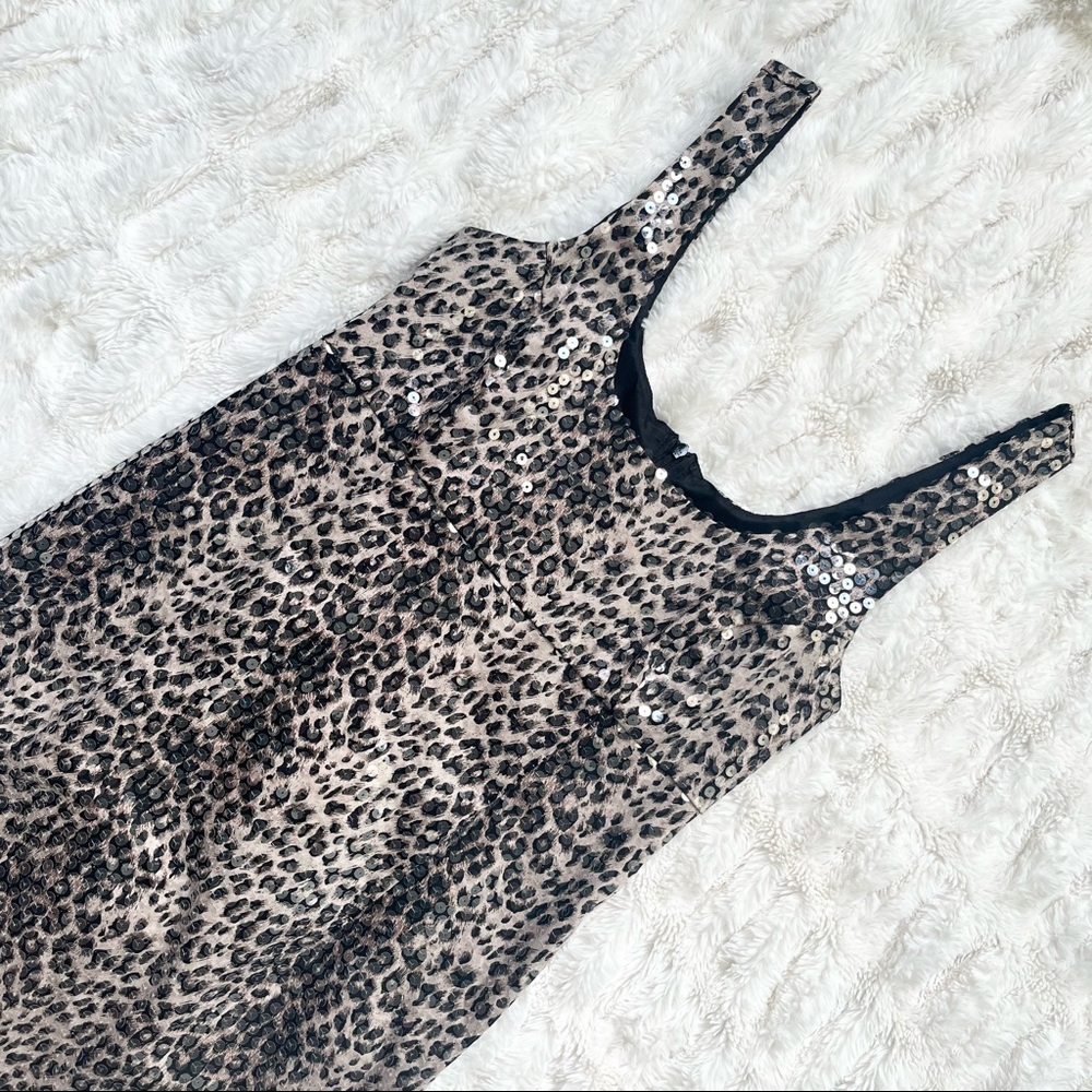 Bailey 44 Sequin Leopard Print Sleeveless Sheath Dress